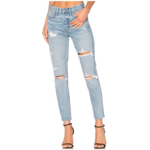 GRLFRND Karolina Distressed High Rise Skinny Leg Jeans in A Little More Love - Picture 1 of 12